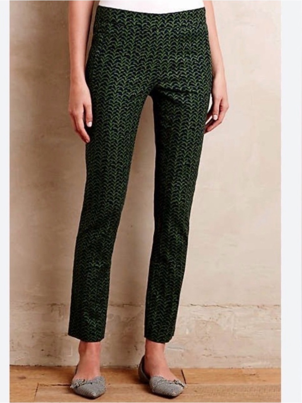 Anthropologie Cartonnier Navy and Green Slim Ankle Trousers